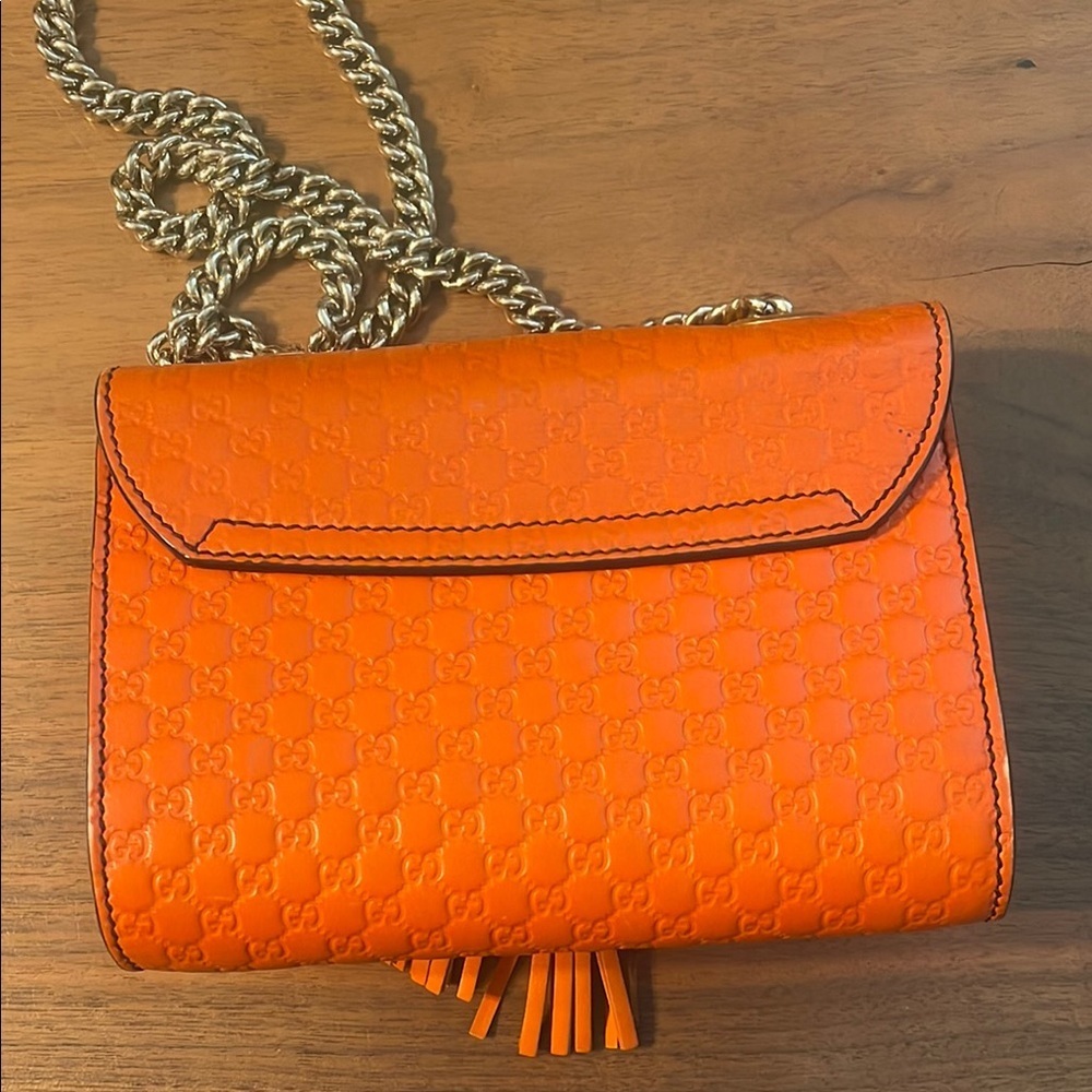 Gucci Orange Horsebit Wallet on Chain Bag with Gold Chain and Tassel - Picture 9 of 11